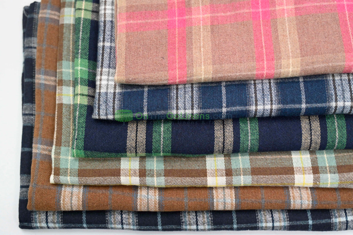 Plaid Flannel Fabric | Brushed Cotton Face | 80% Polyester 20% Cotton | 7 oz | Soft & Cozy Apparel Fabric