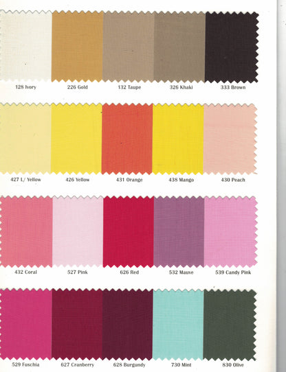 Woven Poly Cotton Broadcloth Fabric by the Yard | Polycotton Fabric | Multiple Colors | 60" Wide | 80/20 Blend |