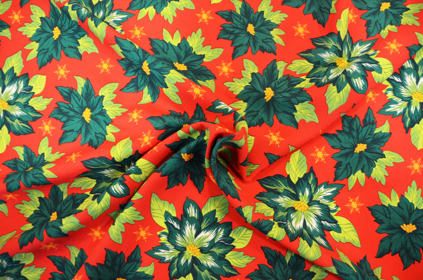 Christmas Fabric by the Yard | Polyester Poinsettia Fabric | 60" Wide | Tablecloth and Decor Fabric |