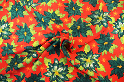 Christmas Fabric by the Yard | Polyester Poinsettia Fabric | 60" Wide | Tablecloth and Decor Fabric |