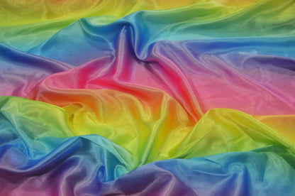 Ombre Satin Fabric | 60" Wide | Rainbow Charmeuse Fabric | Pink Yellow Blue Purple Orange |