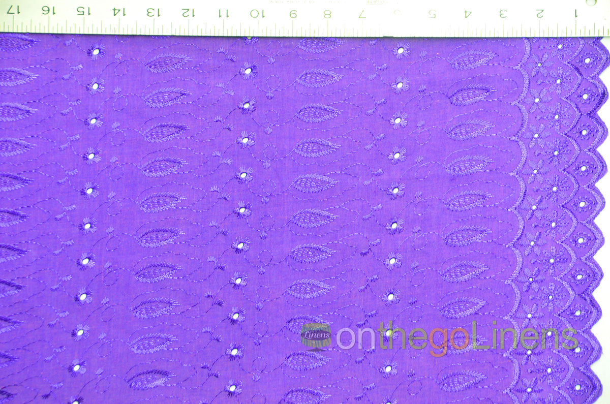 Polyester Cotton Eyelet Embroidery with Double Sided Borders Fabric by the Yard