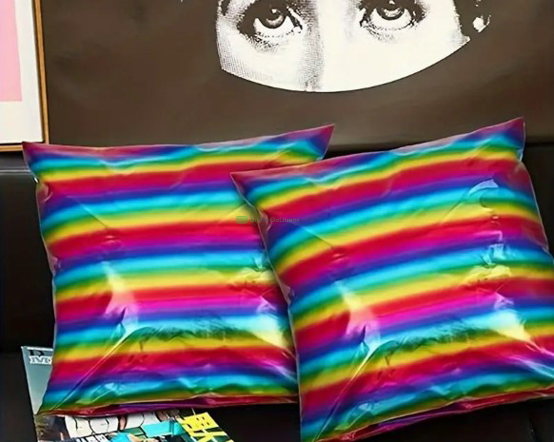Rainbow Metallic Foil Spandex Lame | Rainbow Stretch Metallic Lame | All Over Multi Color Foil on Stretch Burgundy Knit | 60" Wide