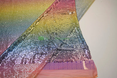 Rainbow Sequins Fabric | Multi Color Sequins Rainbow on Mesh Fabric | Mermaid Mesh Sequins Fabric | Ombre Sequins Fabric by the Yard |