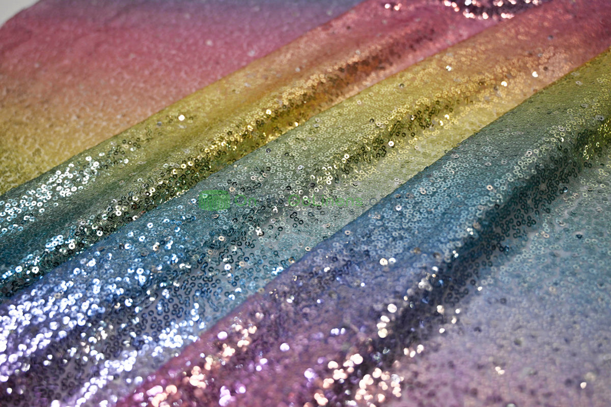 Rainbow Sequins Fabric | Multi Color Sequins Rainbow on Mesh Fabric | Mermaid Mesh Sequins Fabric | Ombre Sequins Fabric by the Yard |