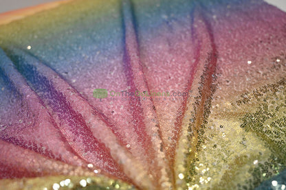 Rainbow Sequins Fabric | Multi Color Sequins Rainbow on Mesh Fabric | Mermaid Mesh Sequins Fabric | Ombre Sequins Fabric by the Yard |