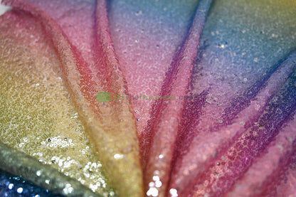 Rainbow Sequins Fabric | Multi Color Sequins Rainbow on Mesh Fabric | Mermaid Mesh Sequins Fabric | Ombre Sequins Fabric by the Yard |