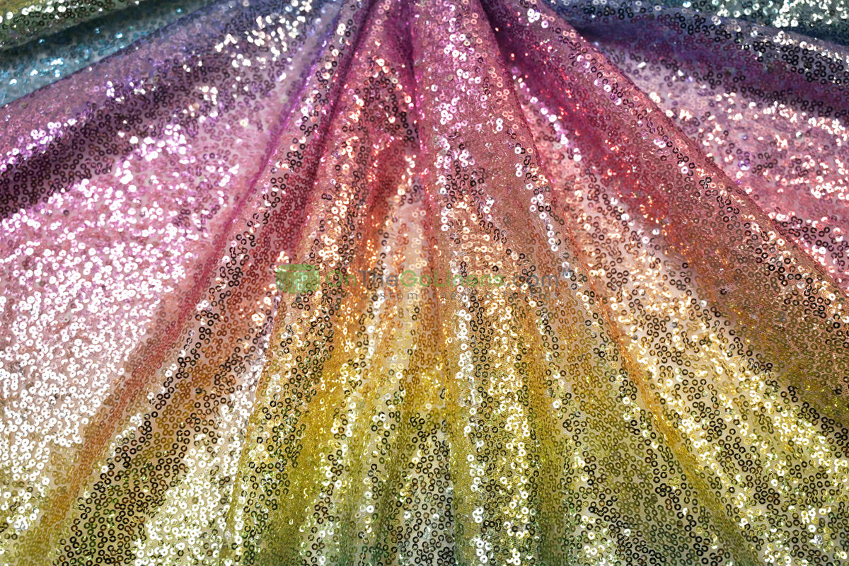 Rainbow Sequins Fabric | Multi Color Sequins Rainbow on Mesh Fabric | Mermaid Mesh Sequins Fabric | Ombre Sequins Fabric by the Yard |