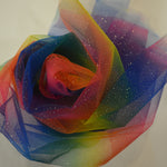 Rainbow Tulle Glitter Fabric by the Yard | 60" Wide | Multicolor Tulle Fabric |