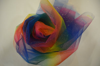Rainbow Tulle Glitter Fabric by the Yard | 60" Wide | Multicolor Tulle Fabric |
