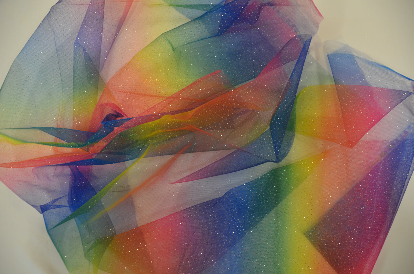 Rainbow Tulle Glitter Fabric by the Yard | 60" Wide | Multicolor Tulle Fabric |