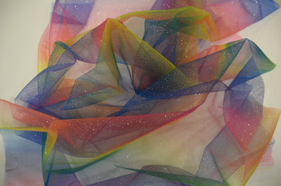 Rainbow Tulle Glitter Fabric by the Yard | 60" Wide | Multicolor Tulle Fabric |