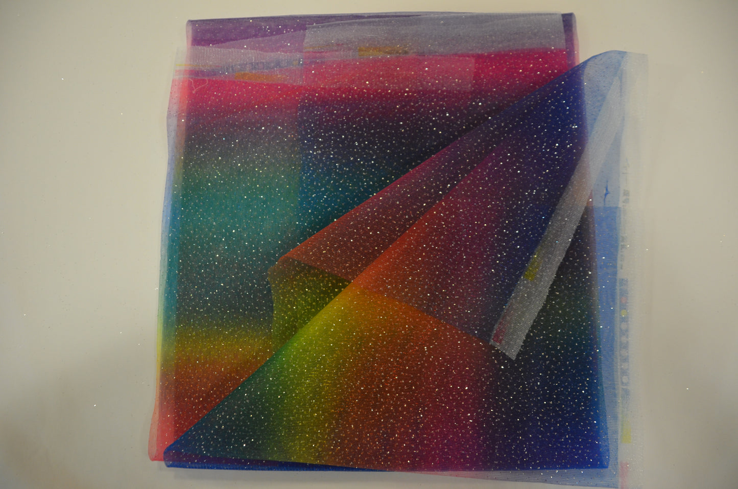 Rainbow Tulle Glitter Fabric by the Yard | 60" Wide | Multicolor Tulle Fabric |