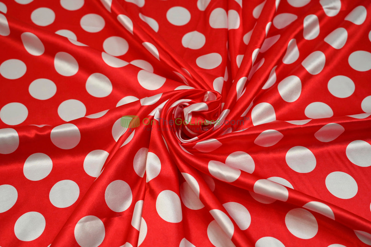 Polka Dot Charmeuse Satin Print Fabric by the Yard | 60" Wide | Large Dots |