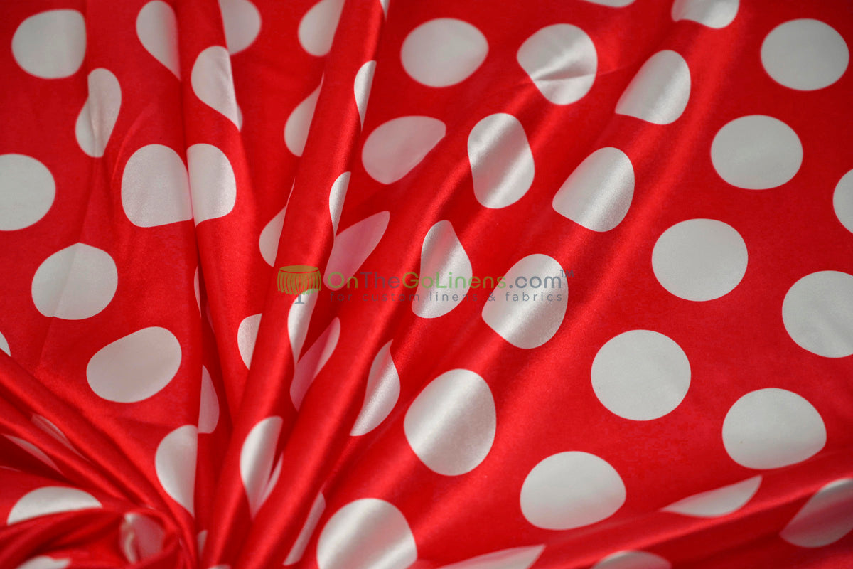 Polka Dot Charmeuse Satin Print Fabric by the Yard | 60" Wide | Large Dots |