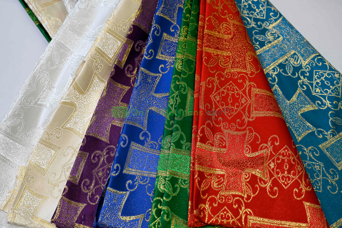 Religious Cross Brocade – Woven Liturgical Fabric | 60” Width | Polyester for Garments & Décor
