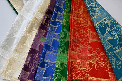 Religious Cross Brocade – Woven Liturgical Fabric | 60” Width | Polyester for Garments & Décor