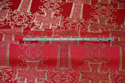 Religious Cross Brocade – Woven Liturgical Fabric | 60” Width | Polyester for Garments & Décor