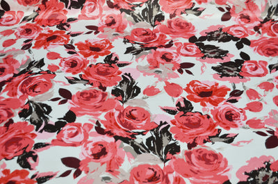 Rosewood Satin Print Fabric | Floral Satin Print Fabric by the yard | 60" Wide | 100% Polyester |