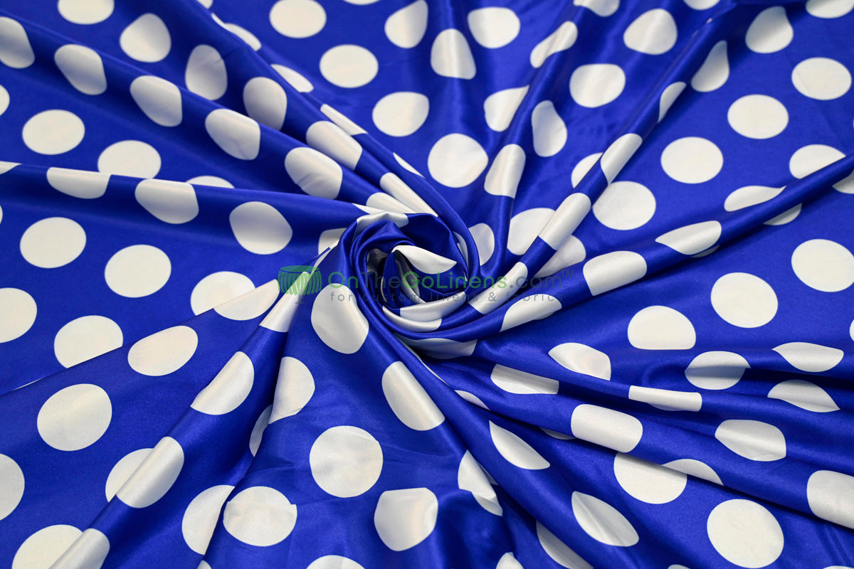 Polka Dot Charmeuse Satin Print Fabric by the Yard | 60" Wide | Large Dots |