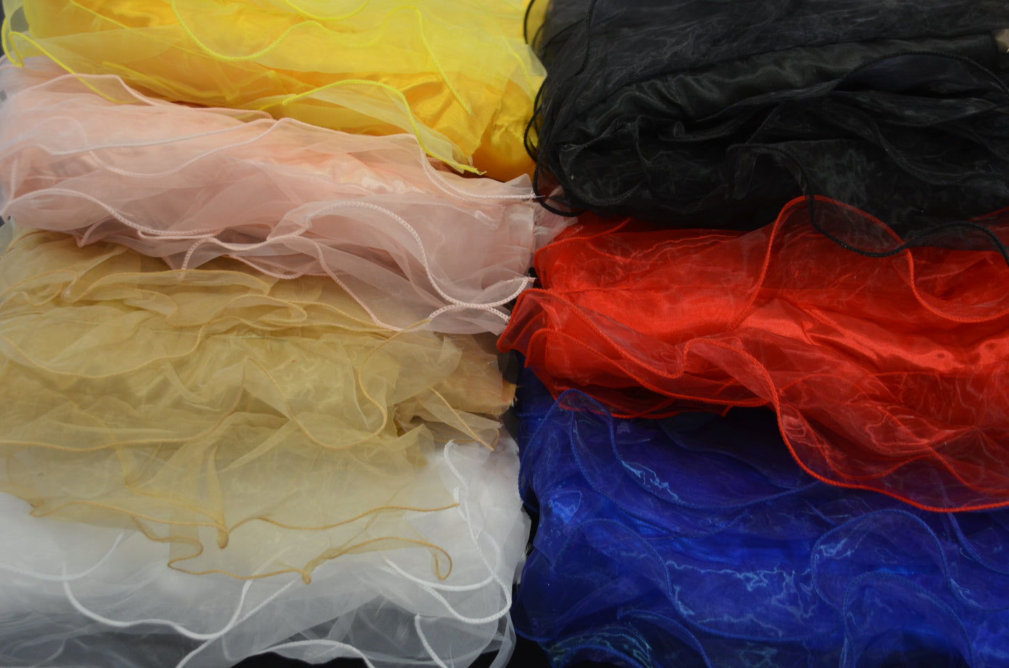 Layered Ruffle Taffeta Fabric by the Yard | Organza Ruffled Taffeta Fabric | 57" Wide | White Ivory Champagne Colors |