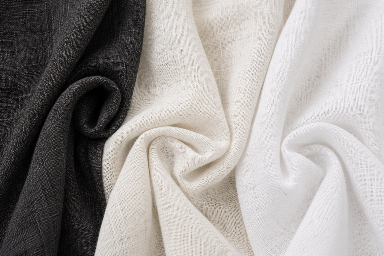 Ramie Linen Fabric in Black Ivory and White