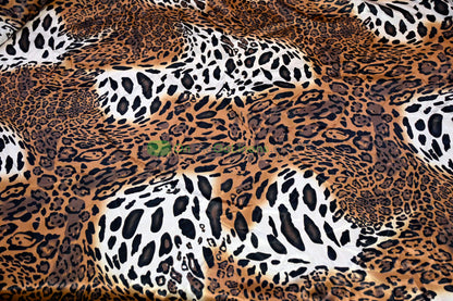Jungle Animal Satin Print Fabric | Charmeuse Satin Tiger Cheetah Blend X Yard | Satin Animal Print | 60" Wide | Soft Light Weight Flow
