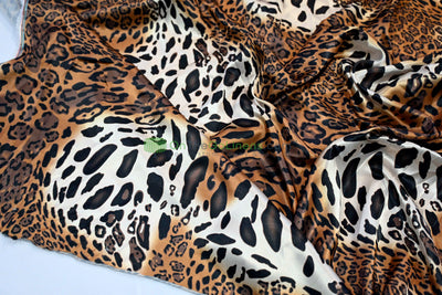 Jungle Animal Satin Print Fabric | Charmeuse Satin Tiger Cheetah Blend X Yard | Satin Animal Print | 60" Wide | Soft Light Weight Flow