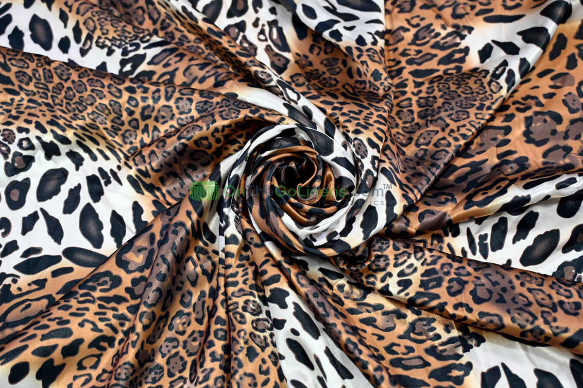 Jungle Animal Satin Print Fabric | Charmeuse Satin Tiger Cheetah Blend X Yard | Satin Animal Print | 60" Wide | Soft Light Weight Flow