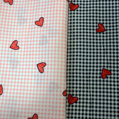 Valentine Heart Gingham Cotton Fabric by the Yard | 100% Cotton Print with Hearts on Gingham Pattern | 60" Wide |