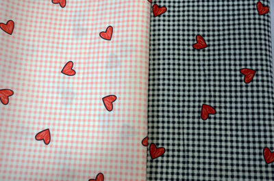 Valentine Heart Gingham Cotton Fabric by the Yard | 100% Cotton Print with Hearts on Gingham Pattern | 60" Wide |