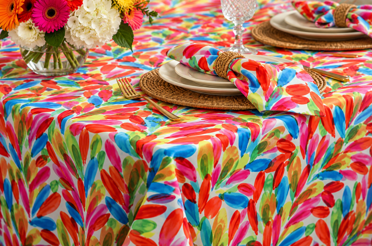 LA Vibe Colorful Abstract Satin Print Tablecloths & Table Linens