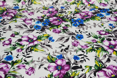Watercolor Floral Print Fabric by the Yard | Flower Satin Print Fabric | 60" Wide | 100% Polyester |