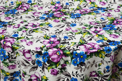 Watercolor Floral Print Fabric by the Yard | Flower Satin Print Fabric | 60" Wide | 100% Polyester |