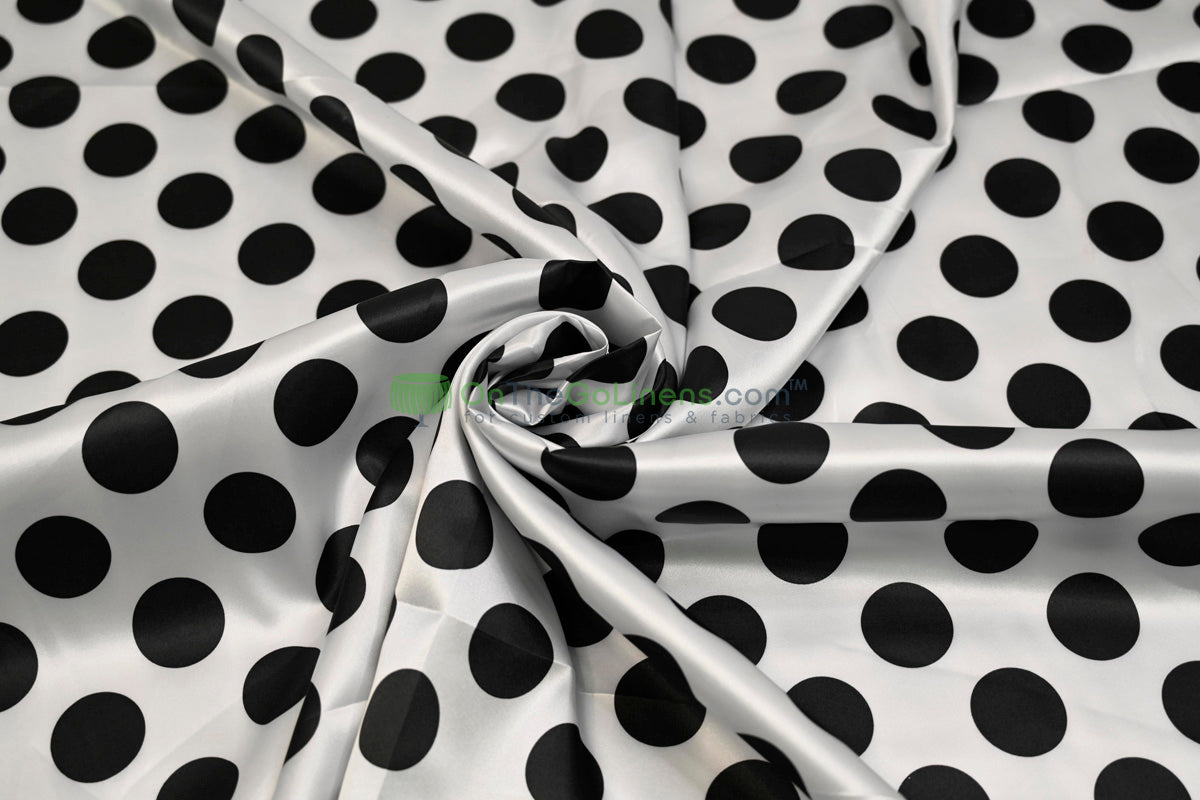 Polka Dot Charmeuse Satin Print Fabric by the Yard | 60" Wide | Large Dots |