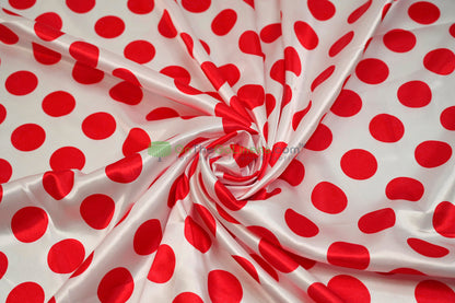 Polka Dot Charmeuse Satin Print Fabric by the Yard | 60" Wide | Large Dots |
