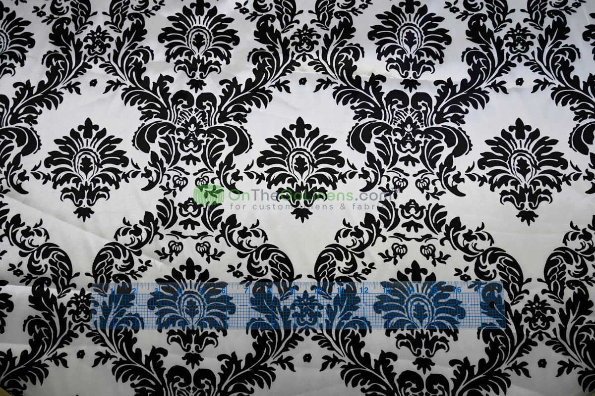 Damask Charmeuse Satin Event Drapery Panels | White Black Damask Curtains |