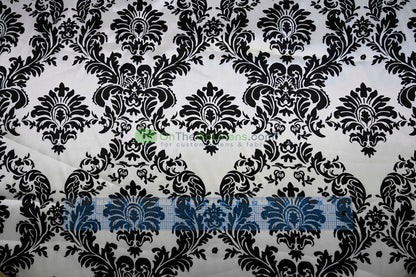 Damask Charmeuse Satin Event Drapery Panels | White Black Damask Curtains |
