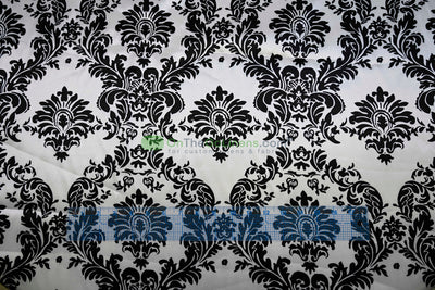 Damask Charmeuse Satin Event Drapery Panels | White Black Damask Curtains |