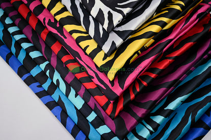 Zebra Print Charmeuse Satin Fabric | Silky Satin Zebra Print Fabric | 100% Polyester |