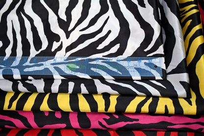Zebra Print Charmeuse Satin Fabric | Silky Satin Zebra Print Fabric | 100% Polyester |