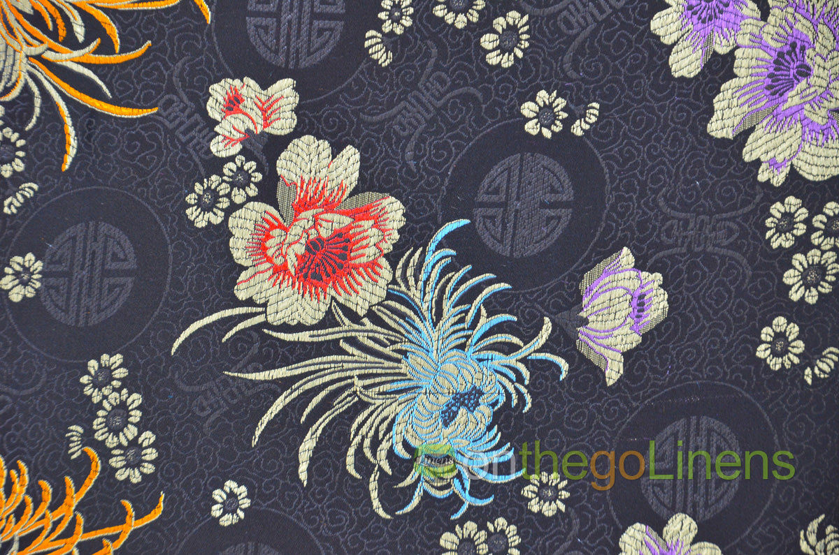 45" Wide Chinese Brocade Flower Fabric by the Yard | Chinese Flower Fabric | Multiple Colors |