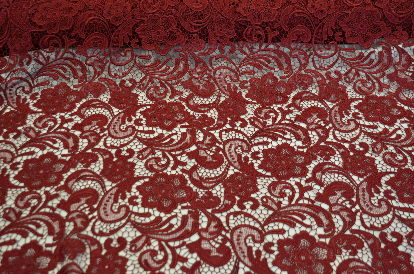 Guipure Lace Fabric by the Yard | Heavy Bridal Lace Fabric with Scallop Edges | 52" Wide | Multiple Colors |