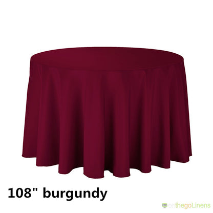 108" Round Polyester Tablecloth | Econoline Ready to Ship | 11 Colors to Choose From |