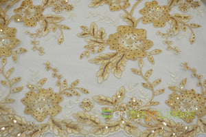 Edith Embroidery Fabric | Floral Mesh Embroidery Fabric by the Yard | 52" Wide | Scallop Edge |