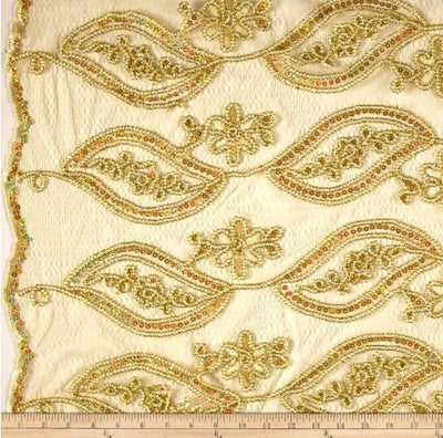 Coco Mango Embroidery Fabric by the Yard | Metallic Sheer Embroidery Fabric | Gold and Silver |