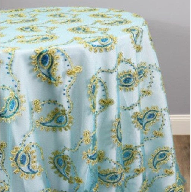 Coco Paisley Embroidery Table Overlays | Metallic Coco Paisley Embroidery Overlays | Multiple Colors |
