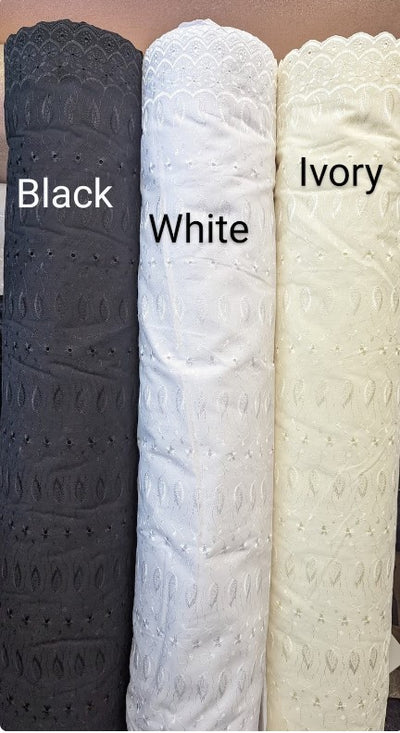 Polyester Cotton Eyelet Embroidery with Double Sided Borders Fabric by the Yard