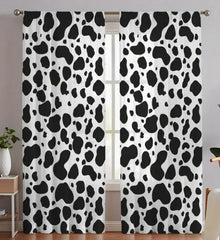 Silky Soft Charmeuse Cow Event Drapery Panels | White Black Cow Print Curtains |