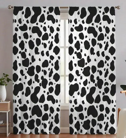 Silky Soft Charmeuse Cow Event Drapery Panels | White Black Cow Print Curtains |